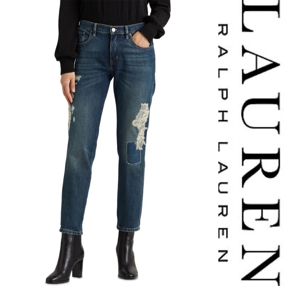 Lauren Ralph Lauren Lace Sequin Patchwork Tapered Jeans*NWT - Picture 2 of 12